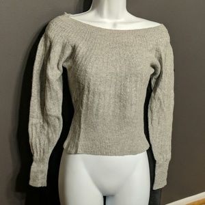 Grey Express puffy sleeved ribbed sweater